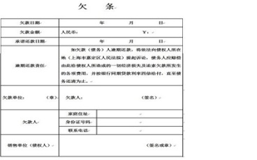 最新的货款欠条格式